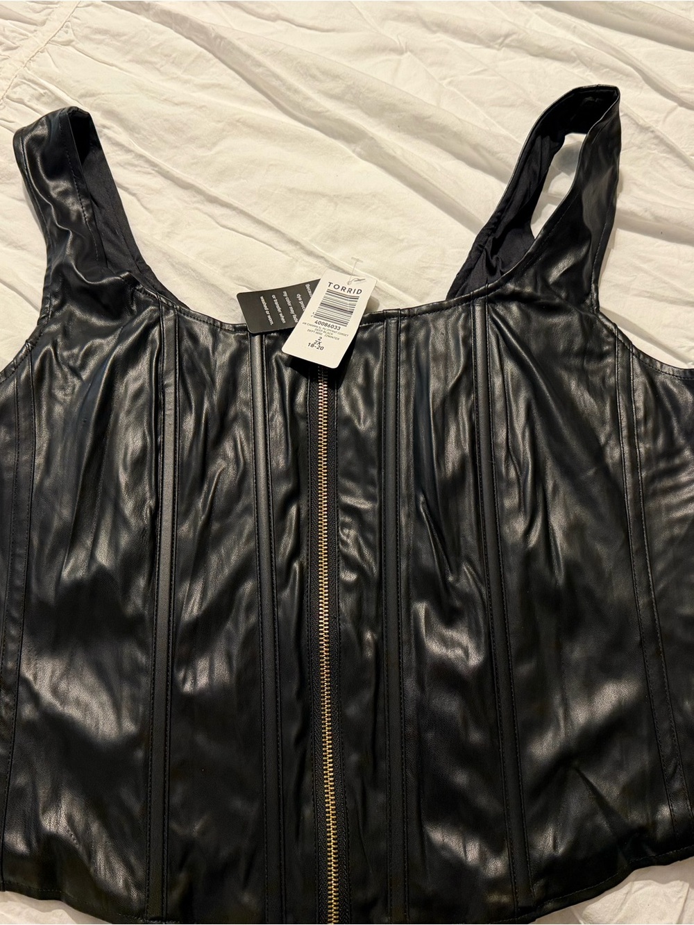 torrid Black Faux Leather Zip-Front Corset Tank Top